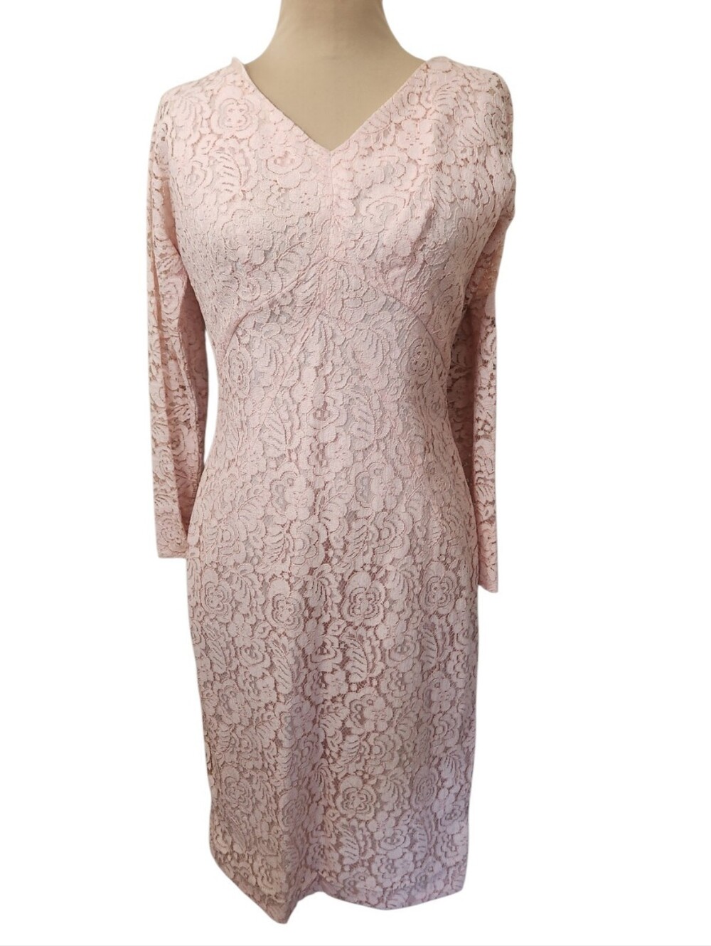 VINTAGE 1960s Peach Pink Sheath Lace Cocktail Dress - Size M - Picture 5 of 15